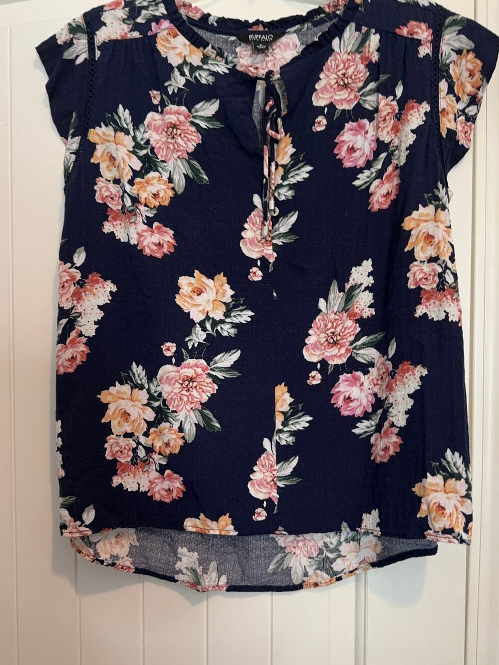 Navy Blue with Floral Print Buffalo by David Bitton Blouse Size Medium